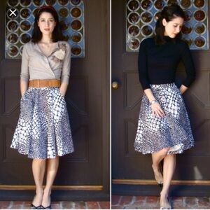 Anthropologie Edme & Esyllte Laurenti Black White Print Full Skirt Size 2